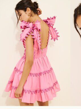 new CELIA B cheli scallopled mini tiered dress in pink pop small